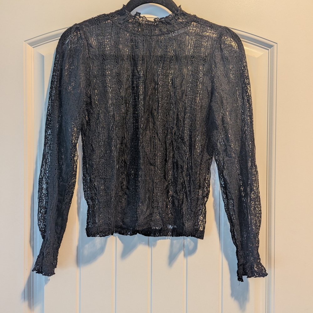 Sheer Black Long Sleeve Fitted Blouse